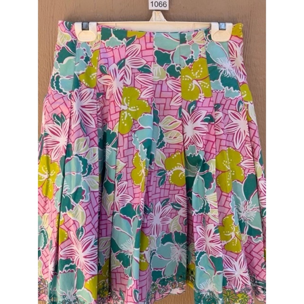 Lilly Pulitzer Womens Pink Floral Pleated Skirt Size 4 Eyelet Cottage Tropical - Picture 5 of 10